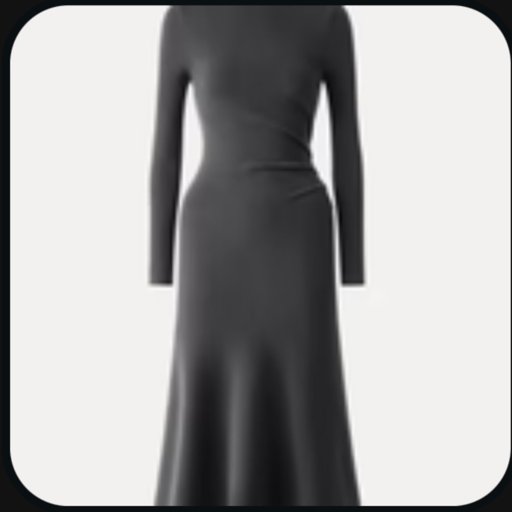 OGL Petite Long Sleeve Mockneck Tucks Midi Dress  Charcoal Blue PM Petite Medium
